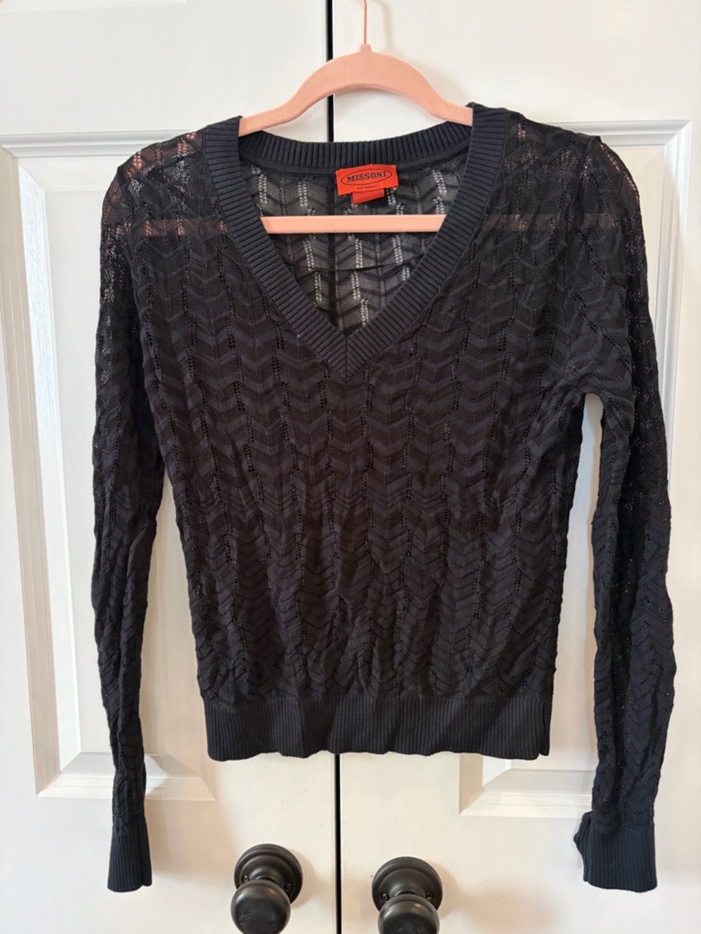 Missoni for Target Black Sheer Chevron Knit V-Neck Sweater - Medium